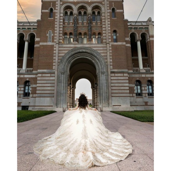 Long Sleeve Gold Quince Dress Sequin Lace Appliques Sweet 15 Gowns Sweetheart Neck Vestidos De 15 Anos