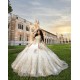 Long Sleeve Gold Quince Dress Sequin Lace Appliques Sweet 15 Gowns Sweetheart Neck Vestidos De 15 Anos