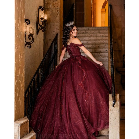 Off Shoulder Birthday Party Robe Burgundy Quince Dress Sequin Sweetheart Neck Vestidos De 15 Anos