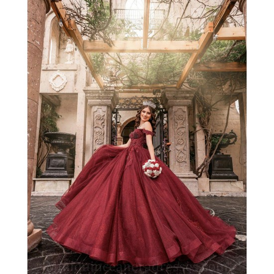 Off Shoulder Birthday Party Robe Burgundy Quince Dress Sequin Sweetheart Neck Vestidos De 15 Anos