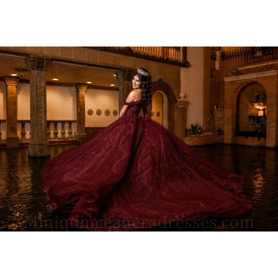 Off Shoulder Birthday Party Robe Burgundy Quince Dress Sequin Sweetheart Neck Vestidos De 15 Anos