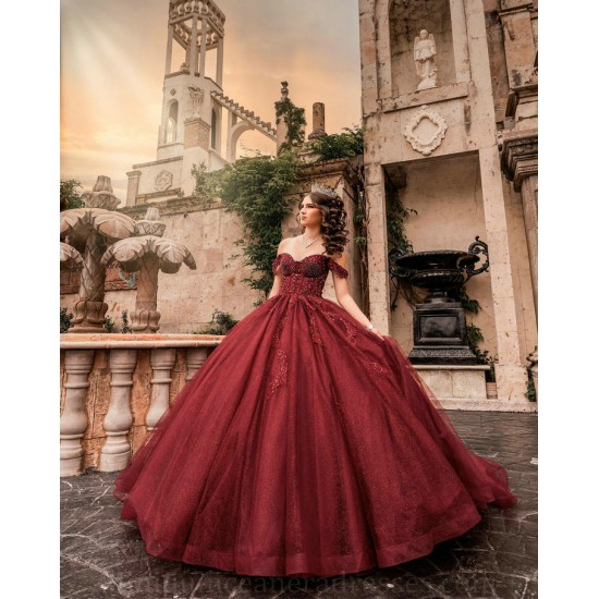 Off Shoulder Birthday Party Robe Burgundy Quince Dress Sequin Sweetheart Neck Vestidos De 15 Anos