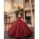 Off Shoulder Birthday Party Robe Burgundy Quince Dress Sequin Sweetheart Neck Vestidos De 15 Anos