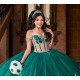 Off Shoulder Emerald Green Quince Dress Sweetheart Neck Sheer Bodice 2024 Ball Gown Lace Appliques Vestidos De 15 Anos