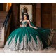 Off Shoulder Emerald Green Quince Dress Sweetheart Neck Sheer Bodice 2024 Ball Gown Lace Appliques Vestidos De 15 Anos