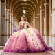 Off Shoulder Lilac On Champagne Quince Dress V Neck Vestidos De 15 Anos Lace Appliques Sequin Sweet 15 Gowns With 3D Butterfly