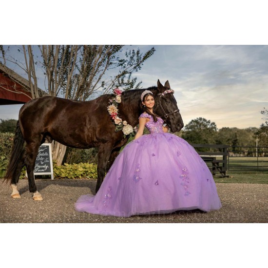 Off Shoulder Lilac Quince Dress Sequin Birthday Party Robe Sweetheart Neck  Vestidos De 15 Anos With 3D Flowers