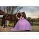 Off Shoulder Lilac Quince Dress Sequin Birthday Party Robe Sweetheart Neck  Vestidos De 15 Anos With 3D Flowers