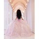 Off Shoulder Pink Quince Dress Sequin Sweetheart Neck 2024 Ball Gown Lace Appliques Vestidos De 15 Anos