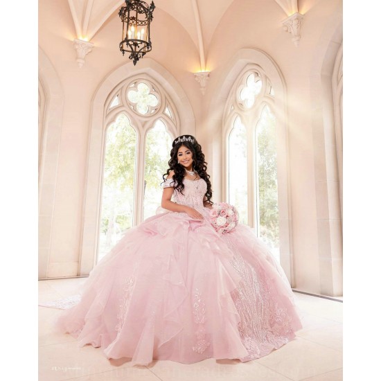 Off Shoulder Pink Quince Dress Sequin Sweetheart Neck 2024 Ball Gown Lace Appliques Vestidos De 15 Anos