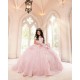 Off Shoulder Pink Quince Dress Sequin Sweetheart Neck 2024 Ball Gown Lace Appliques Vestidos De 15 Anos