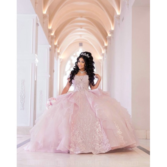 Off Shoulder Pink Quince Dress Sequin Sweetheart Neck 2024 Ball Gown Lace Appliques Vestidos De 15 Anos