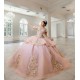 Off Shoulder Pink Quince Dress Sequin Sweetheart Neck Vestidos De 15 Anos Lace Appliques Birthday Party Robe