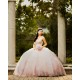 Off Shoulder Rose Gold Quince Dress Sweetheart Neck Vestidos De 15 Anos Lace Appliques Sweet 15 Gowns