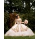 Off Shoulder Rose Gold Quince Dress Sweetheart Neck Vestidos De 15 Anos Lace Appliques Sweet 15 Gowns