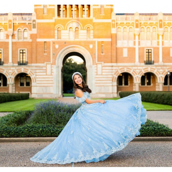 Off Shoulder Vestidos De 15 Anos Lace Appliques Sweet 15 Gowns Sweetheart Neck Sky Blue Quince Dress