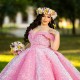 Pink Quince Dress Sweetheart Neck Girls Sweet 16 Dresses Lace Appliques Off Shoulder Vestidos De 15 Anos