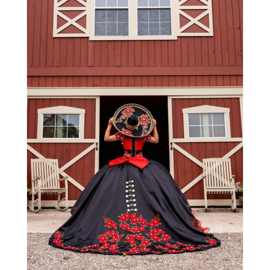 Ruffled Red On Black Quince Dress Off Shoulder Vestidos De 15 Anos Sweetheart Neck Girls Birthday Party Gown With Bow