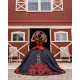 Ruffled Red On Black Quince Dress Off Shoulder Vestidos De 15 Anos Sweetheart Neck Girls Birthday Party Gown With Bow