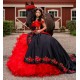 Ruffled Red On Black Quince Dress Off Shoulder Vestidos De 15 Anos Sweetheart Neck Girls Birthday Party Gown With Bow