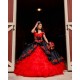 Ruffled Red On Black Quince Dress Off Shoulder Vestidos De 15 Anos Sweetheart Neck Girls Birthday Party Gown With Bow