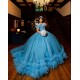 Ruffled Sky Blue Quince Dress Lace Appliques Off Shoulder Girls Sweet 16 Dresses Sweetheart Neck Vestidos De 15 Anos