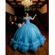 Ruffled Sky Blue Quince Dress Lace Appliques Off Shoulder Girls Sweet 16 Dresses Sweetheart Neck Vestidos De 15 Anos