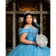 Ruffled Sky Blue Quince Dress Lace Appliques Off Shoulder Girls Sweet 16 Dresses Sweetheart Neck Vestidos De 15 Anos