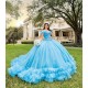 Ruffled Sky Blue Quince Dress Lace Appliques Off Shoulder Girls Sweet 16 Dresses Sweetheart Neck Vestidos De 15 Anos