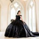 Off Shoulder Black Quince Dress Sequin Sweet 15 Gowns Sweetheart Neck Vestidos De 15 Anos