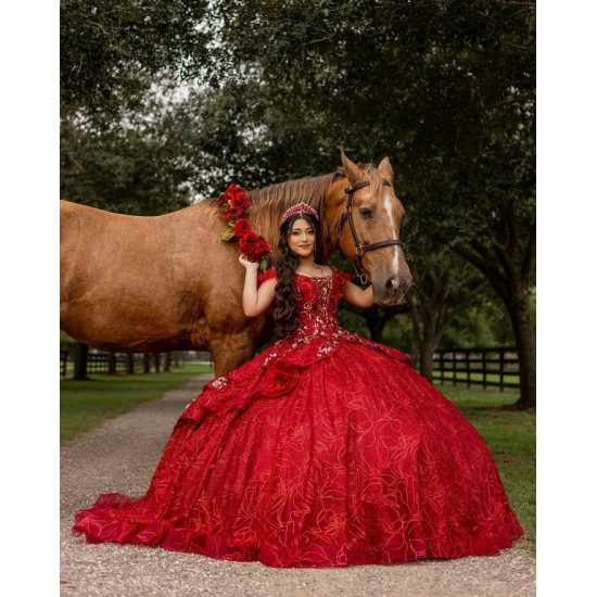 Sequin Red Quince Dress Sweetheart Neck Girls Birthday Party Gown Off Shoulder Vestidos De 15 Anos