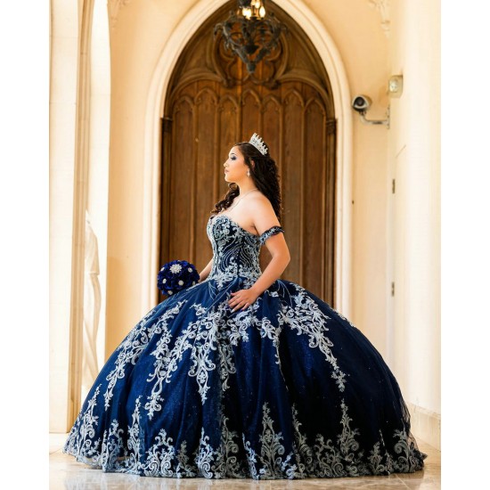 Sleeveless Navy Blue Quince Dress Sequin Lace Appliques Sweet 15 Gowns Sweetheart Neck Vestidos De 15 Anos