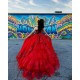 Sleeveless Sequin Red Quince Dress Sweet 15 Gowns Sweetheart Neck Vestidos De 15 Anos