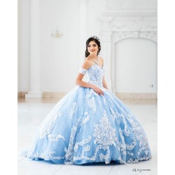 Sleeveless Sky Blue Quince Dress Sweetheart Neck Vestidos De 15 Anos Lace Appliques Sweet 15 Gowns