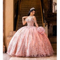 Spaghetti Strap Girls Sweet 16 Dresses Sequin Rose Gold Quince Dress Lace Appliques Sweetheart Neck Vestidos De 15 Anos