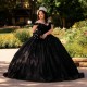 Sweetheart Neck Black Quince Dress Lace Appliques Girls Sweet 16 Dresses Off Shoulder Vestidos De 15 Anos