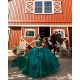 Sweetheart Neck Emerald Green Quince Dress Lace Appliques Off Shoulder Girls Sweet 16 Dresses Vestidos De 15 Anos