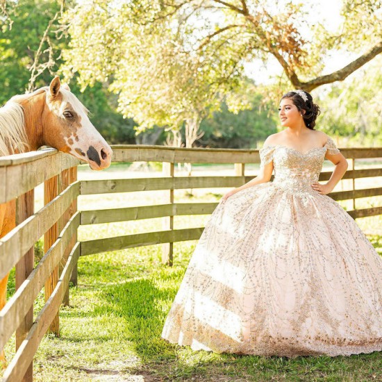 Sweetheart Neck Rose Gold Quince Dress Off Shoulder Vestidos De 15 Anos Lace Appliques Sequin Sweet 15 Gowns