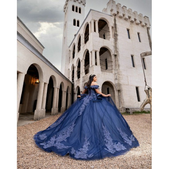 Sweetheart Neck Vestidos De 15 Anos Navy Blue Quince Dress Lace Appliques Off Shoulder Birthday Party Robe