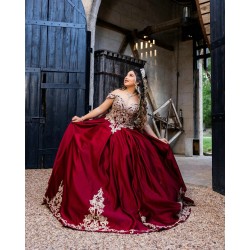 Sweetheart Neck Vestidos De 15 Anos Off Shoulder Burgundy Quince Dress Lace Appliques Sequin Sweet 15 Gowns