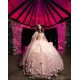 Cape Sleeve Vestidos De 15 Anos Pink Quince Dress Sweetheart Neck Birthday Party Dress With 3D Flowers