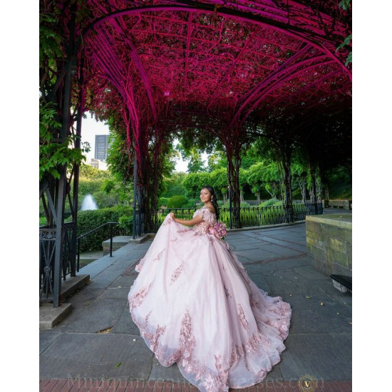 Off Shoulder Pink Quince Dress Birthday Party Gowns Sweetheart Neck Vestidos De 15 Anos With 3D Flowers