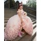 Off Shoulder Pink Quince Dress Sweetheart Neck Birthday Party Gowns 3D Flowers Vestidos De 15 Anos