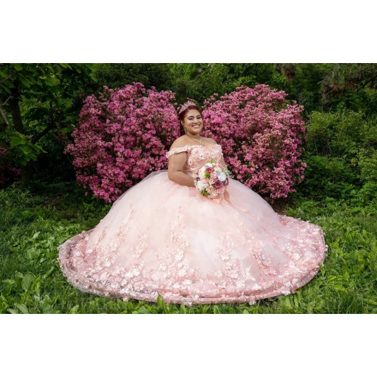 Off Shoulder Pink Quince Dress Sweetheart Neck Birthday Party Gowns 3D Flowers Vestidos De 15 Anos