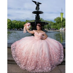 Off Shoulder Pink Quince Dress Sweetheart Neck Birthday Party Gowns 3D Flowers Vestidos De 15 Anos