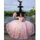 Off Shoulder Pink Quince Dress Sweetheart Neck Birthday Party Gowns 3D Flowers Vestidos De 15 Anos