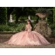 Off Shoulder Rose Gold Quince Dress Sweetheart Neck Vestidos De 15 Anos Lace Appliques Birthday Party Robe