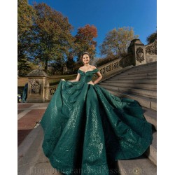 Sequin Vestidos De 15 Anos Off Shoulder Emerald Green Quince Dress Sweetheart Neck Birthday Party Dress