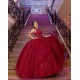 Sleeveless Burgundy Quince Dress Lace Appliques Girls Ball Gown Sweet 16 Dresses Crystal Vestidos De 15 Anos