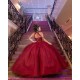 Sleeveless Burgundy Quince Dress Lace Appliques Girls Ball Gown Sweet 16 Dresses Crystal Vestidos De 15 Anos